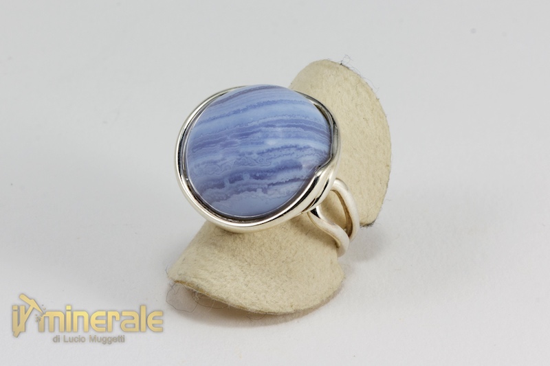 Anello In Argento Con Calcedonio Blu Naturale, Anello In - Foto 13